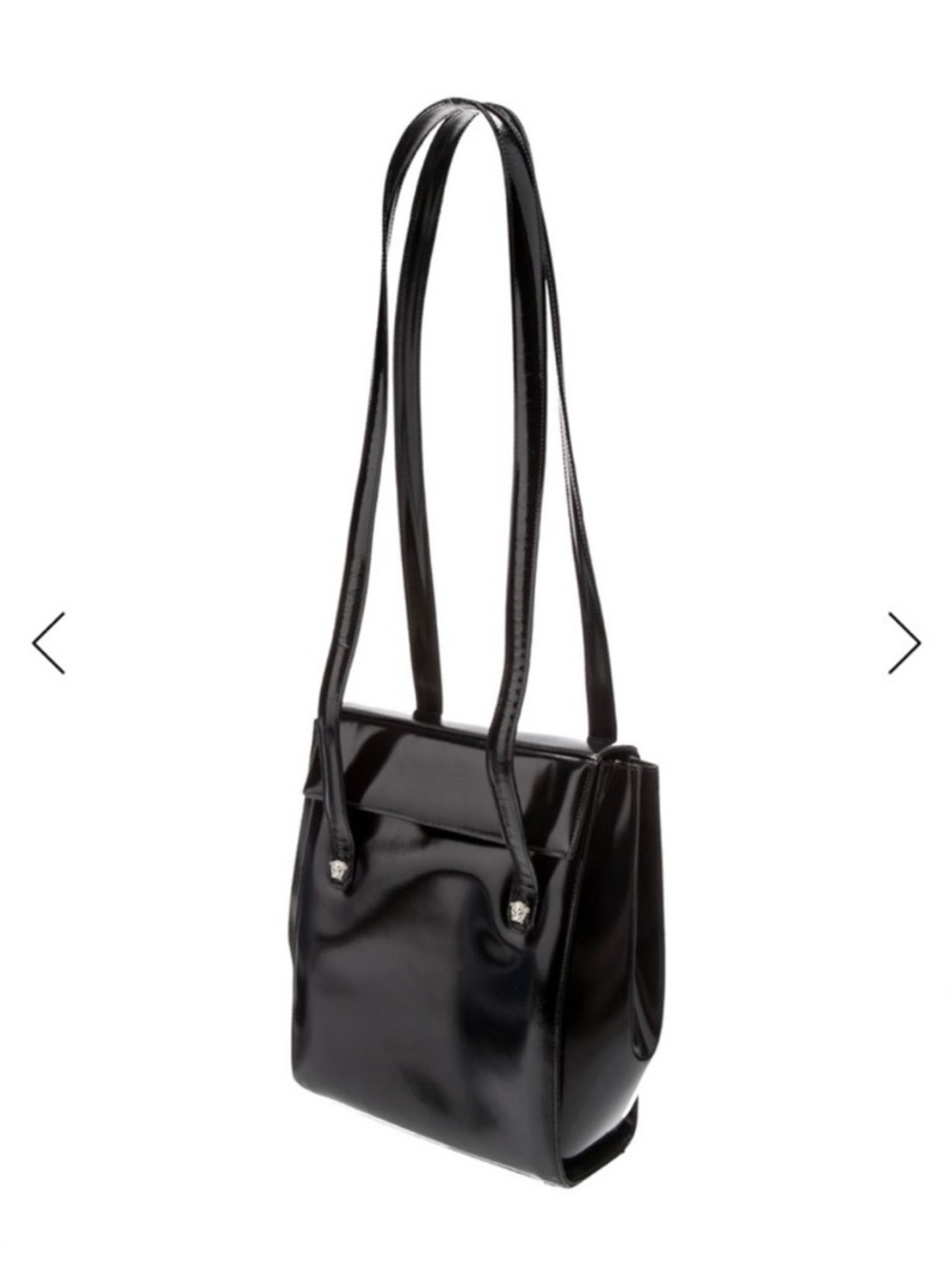 Vtg Gianni Versace Black Patent Leather Shoulder Bag Purse Long Strap 90s Rare